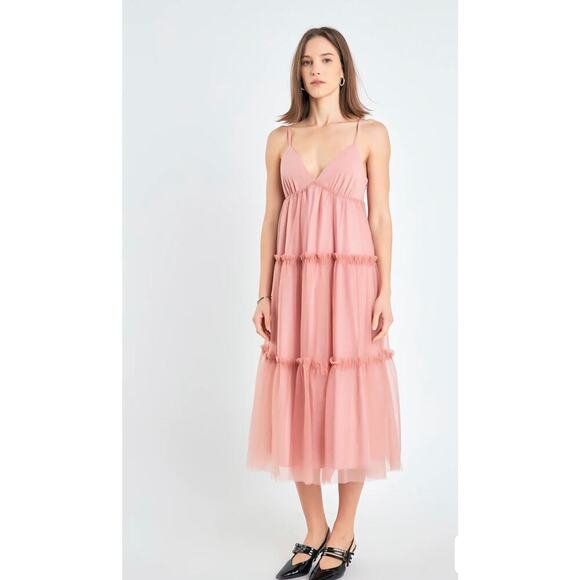 Anthropologie English Factory Woman Tulle Contrast Midi Dress, Size Small - Picture 1 of 11